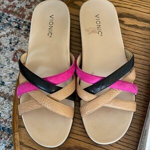 VIONIC Dava Multi Color Leather Slide Sandals Women's Size 8 and 9